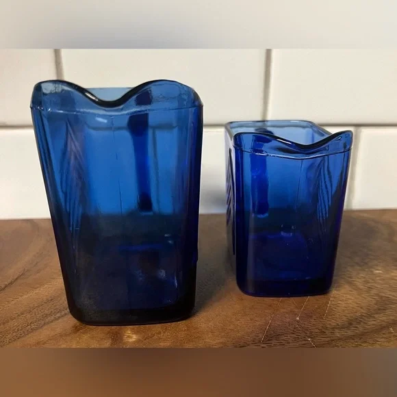 A beautiful pair of vintage cobalt blue glass square creamer. Sm & Lg set of 2